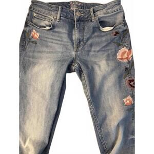 Vintage Bootlegger Floral Design Skinny Jeans, Size 28 x 30 Mid-Rise